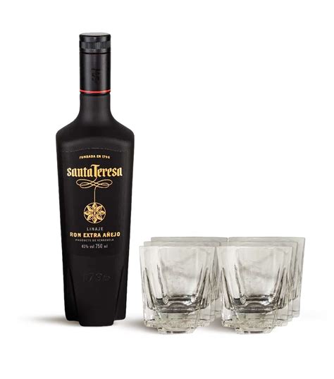 Ron SANTA TERESA Extra Añejo Linaje Botella 750ml +6 Vasos Santa Teresa ...