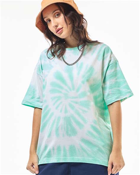 Buy Women's White & Green Tie & Dye Oversized T-shirt Online at Bewakoof
