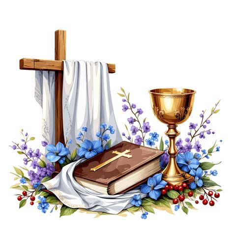 Christian Cross With Bible And Chalice Eucharist Symbol Communion Faith ...