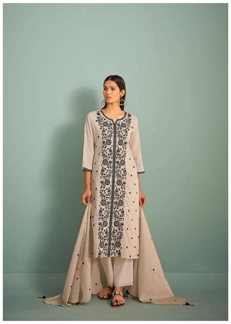 Lenora Cream Chikankari Embroidered Cotton Kurta Set