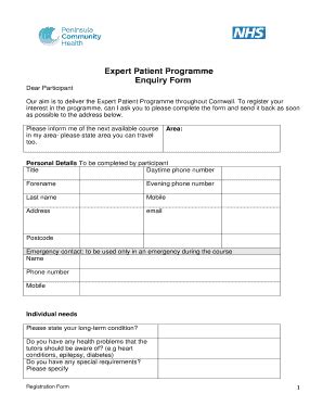 Fillable Online Self referral form - Expert Patient Programme ...