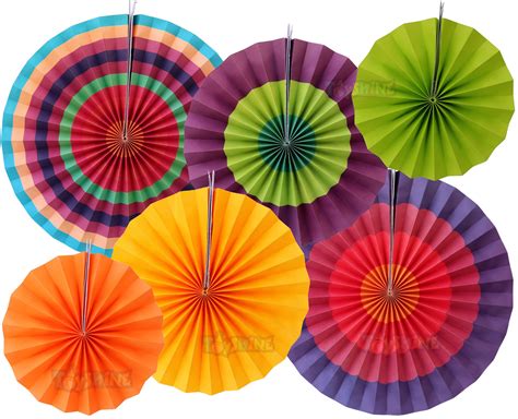 Toyshine Party Wall Decoration Set (6 Assorted Round Paper Fans ...