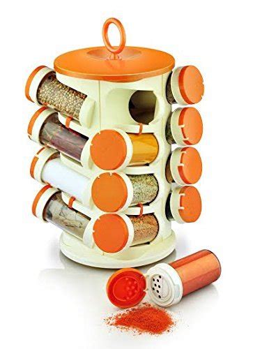 Buy POG Plastic Revolving Spice Jar Set, 100ml, Set of 16, Orange ...