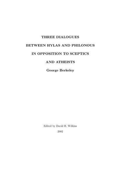 Three Dialogues between Hylas and Philonous by Berkeley George - THREE ...