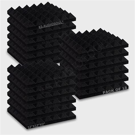 KS AUDIOSOUL® Pyramid Acoustic, 32 Density Foam Panels 12" X 12" X 2 ...