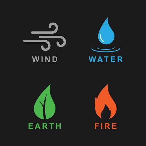 Four Elements nature icons set. wind, water, earth, fire 25446169 ...