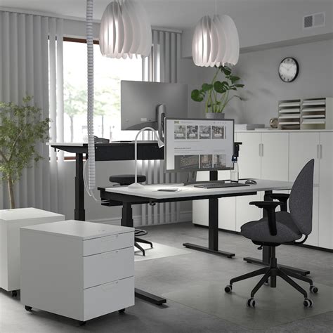 MITTZON desk sit/stand, electric white/black, 160x60 cm (63x235/8") - IKEA