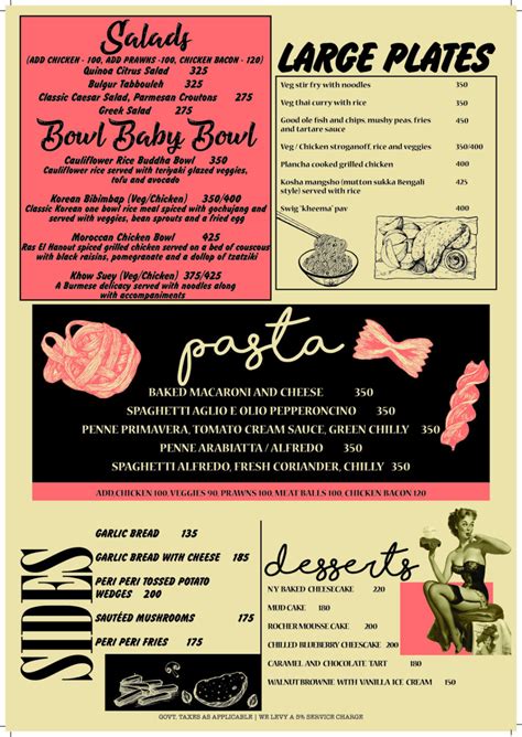 Swig Menu, Menu for Swig, Senapati Bapat Road, Pune, Pune