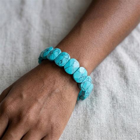Buy Turquoise Stretch Bracelet, Bright Blue Gemstone Beads With Matrix ...