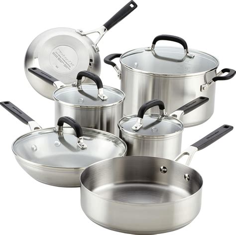 Amazon.com: KitchenAid Cookware Pots and Pans Set, 10 Piece, Brushed ...