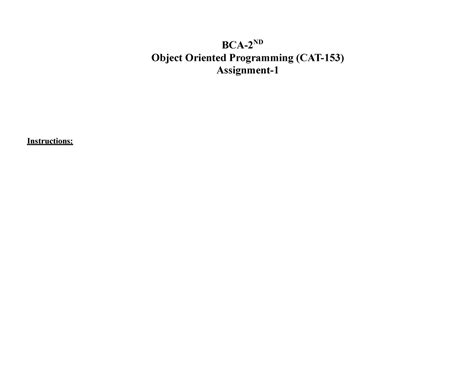 1 OOPS Assignment - Instructions: BCA-2ND Object Oriented Programming ...