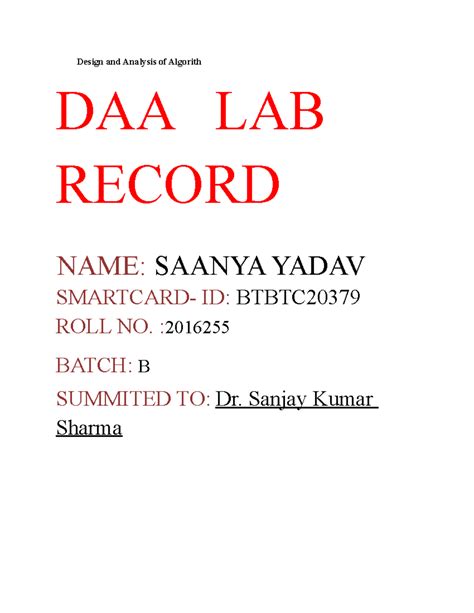 2016 255 Saanya Yadav - Lab record - Design and Analysis of Algorith ...