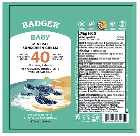 BADGER BABY SUNSCREEN CREAM BROAD SPECTRUM SPF 40- zinc oxide cream
