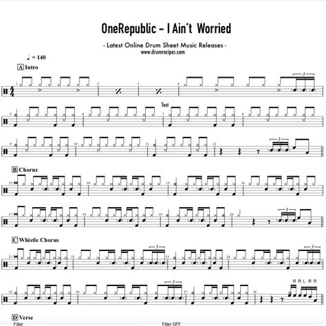 OneRepublic - I Ain't Worried - Drum Sheet Music - DrumRecipes.com