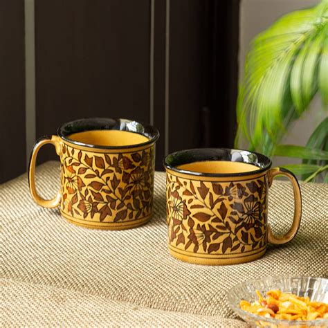 ExclusiveLane 'Mughal Floral' Handpainted Mugs for Tea Ceramic Coffee ...
