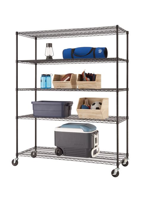 TRINITY EcoStorage 5-Tier NSF Rolling Steel Wire Shelving Unit w ...