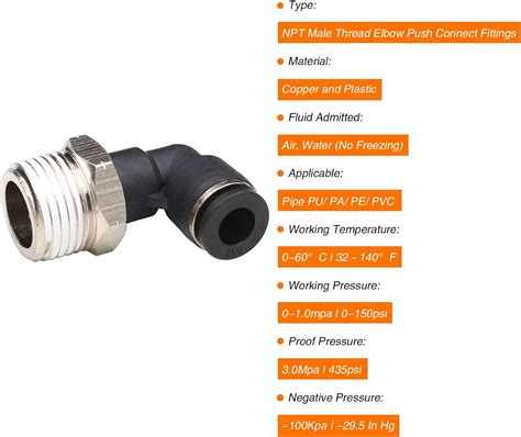 Buy Push to Connect Air Fittings 1/4 inch OD Tubing x 1/8 Npt Elbow Air ...