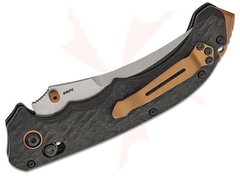 Benchmade 865-02 Mini Bedlam AXIS Folding Knife 3.45" S90V Satin Scimitar Blade, Marbled Carbon ...