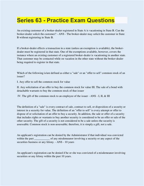 Series 63 - Practice Exam Questions - Scholarfriends