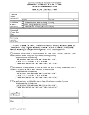 Fillable Online docjt ky Agency Confirmation FORM 151 050814.doc ...