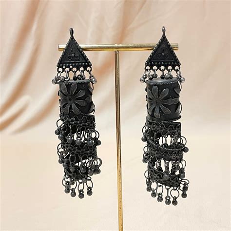Oxidised Black Matte Twisted Drop Jhumka– Oralia India