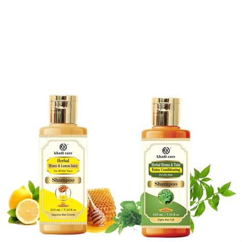 Buy Khadi Care Herbal Honey Lemon Juice & Henna Tulsi Shampoo | 100% ...