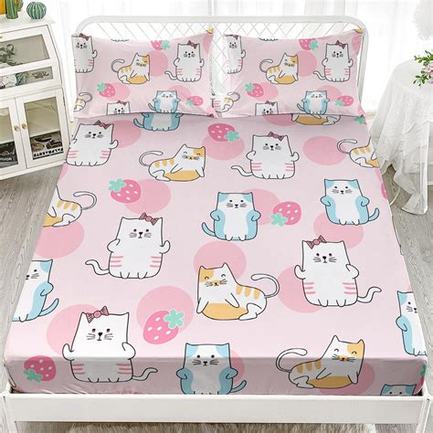 Amazon.com: AILONEN Cat Fitted Sheet Twin Size,Kawaii Cats Bed Sheet ...