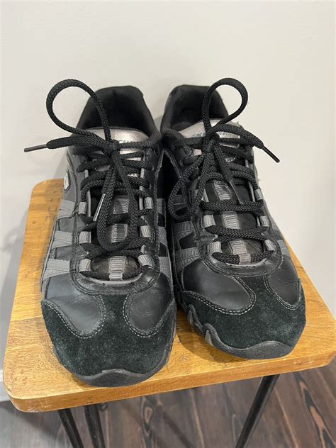 Skechers Sassies Sprints BLACK Leather Athletic Shoes… - Gem