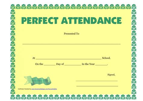 Printable Perfect Attendance Certificate Printable – Free throughout Perfect Attendance ...