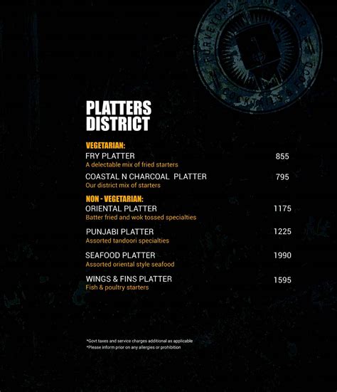 Menu at District 6, Bengaluru