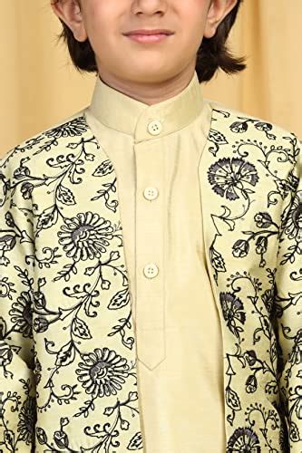 Buy AJ DEZINES Boys Yellow Embroidered Floral Jaal 3pc Kurta Set (2-3 ...