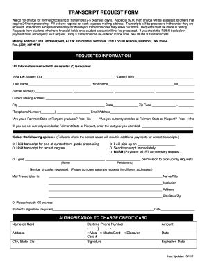 Fairmont State University Transcript Request Form 2011 - Fill and Sign ...
