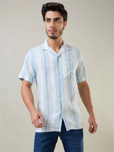 Mens Blue Striped Relaxed Fit Shirt – Tim Paris