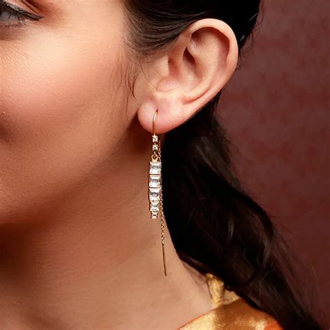Buy Silver Square Polki Sui Dhaga Earrings Online - Unniyarcha – Unniyarcha
