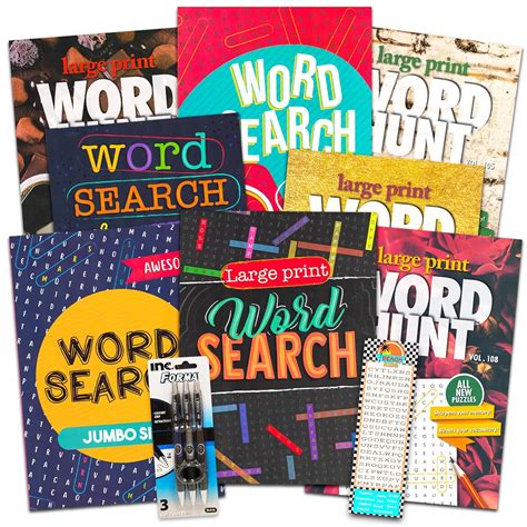 8 Large Print Word Search Books for Adults, Seniors - Set of 8 Jumbo Word Hunt Puzzle Books with ...
