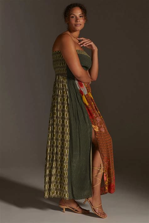 Sylvan Print Smocked Dress With Front Slits – Siddhartha Bansal