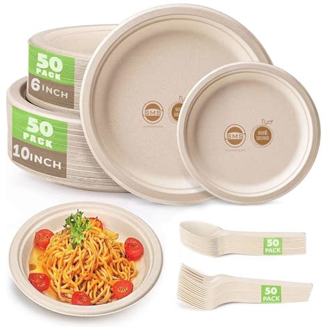 SMS HYDROTECH Disposable 10" Dinner Plate, 6" Snack Plate, Bowls, Spoon ...