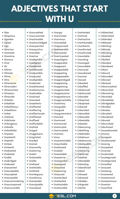 Words That Start With U Adjectives - Letter Words Unleashed