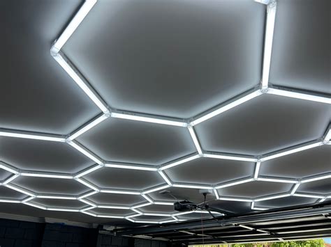 Dimmable Hexagon Lights – 8-Grid LED Garage Lighting (7.9' × 8.5'）