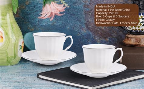 Dandy Lines Classic Cups and Saucers in Platinum, 50005, Pack of 12 ...