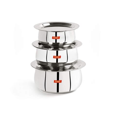 Buy Sumeet Stainless Steel Belly Shape 3 Pc Tope/Cookware/Pot Set with ...