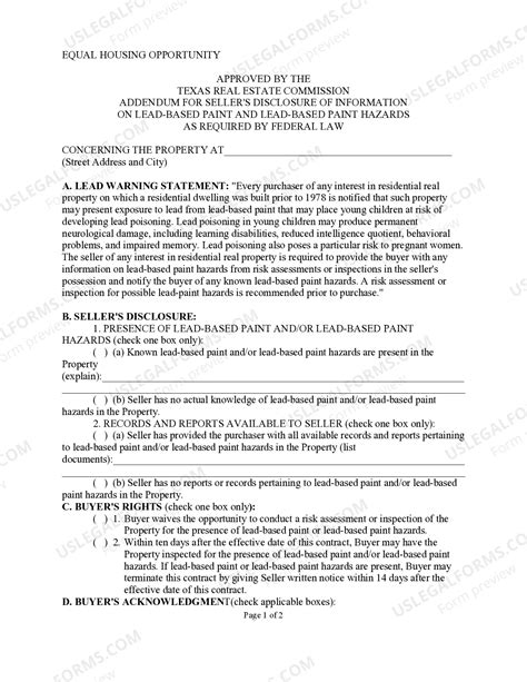 Texas Lead-Based Paint Addendum | US Legal Forms