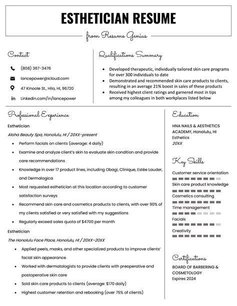 Esthetician Resume Objective - nicegoodseveryday75