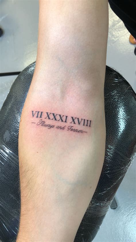 “VII XXXI XVIII always and forever” Mens forearm tattoo | Roman numeral ...