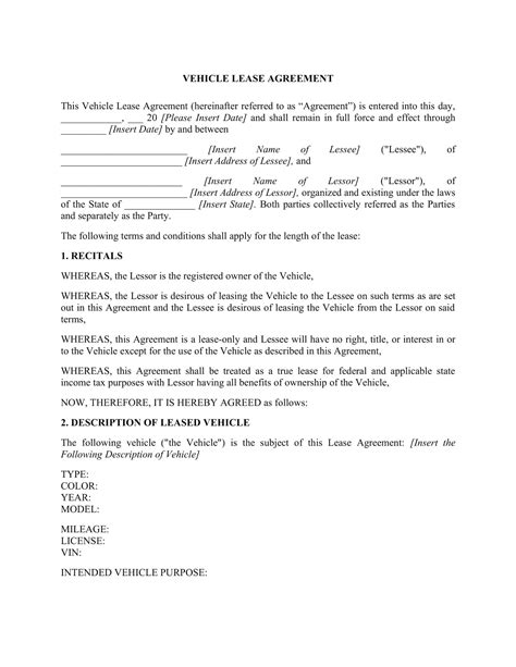 Free Customizable Vehicle Lease Agreement Templates [PDF, Word]