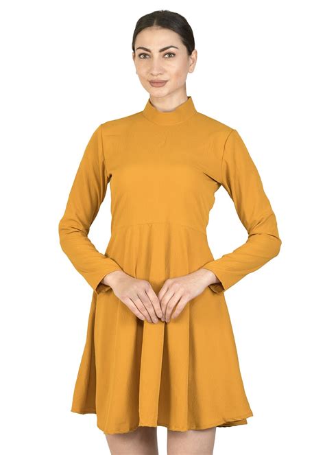 Get High Neck Detail Solid Basic Polyester Dress at ₹ 999 | LBB Shop