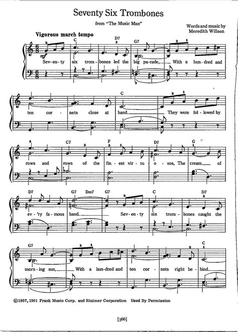 Seventy Six Trombones From "the Music Man" Sheet Music - Digital Movie ...