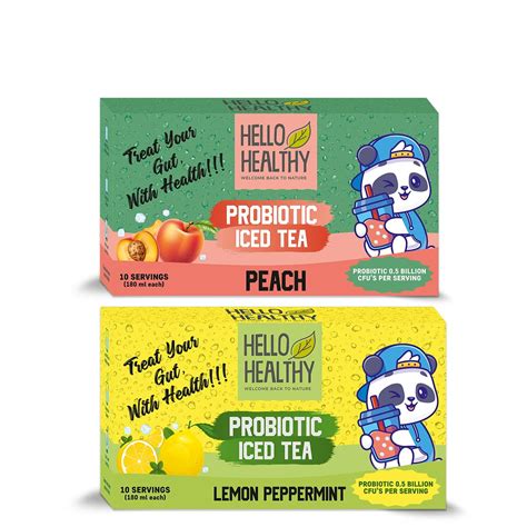 Hello Healthy Peach & Lemon Mint Iced Tea Pack of 2 Set (20 Sachets ...