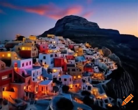 Colorful houses on a mountain in Greece with soft lighting on Craiyon