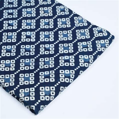 Indigo Blue Colour Daboo goemetric Printed Fabric